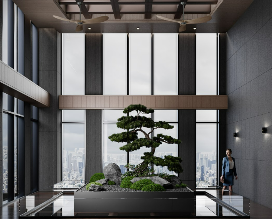The Japanese garden at Oriental Square adds a unique biophilic element, providing a balanced, restorative experience for office employees.